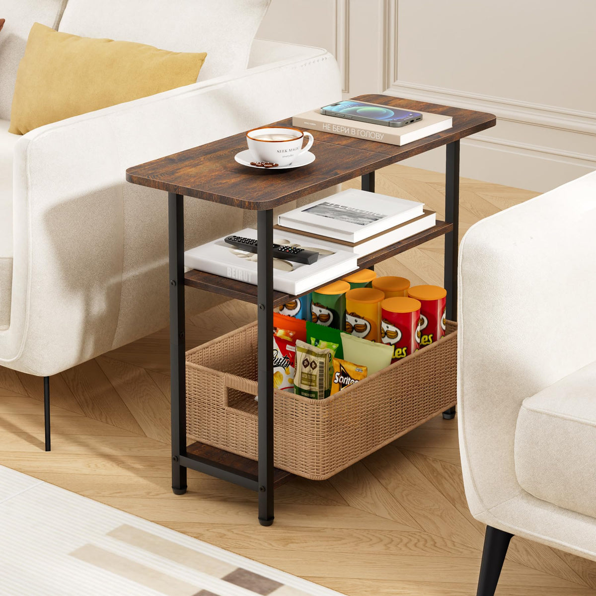 3-Tier Side Table with Storage Tabletop H5605
