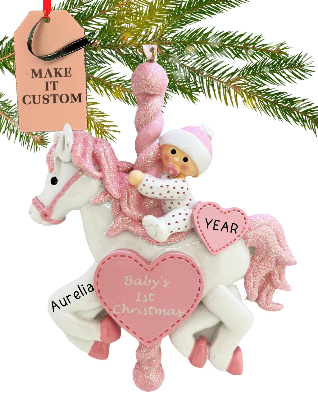 Baby's First Christmas Ornament 2026 Pink Carousel L1445