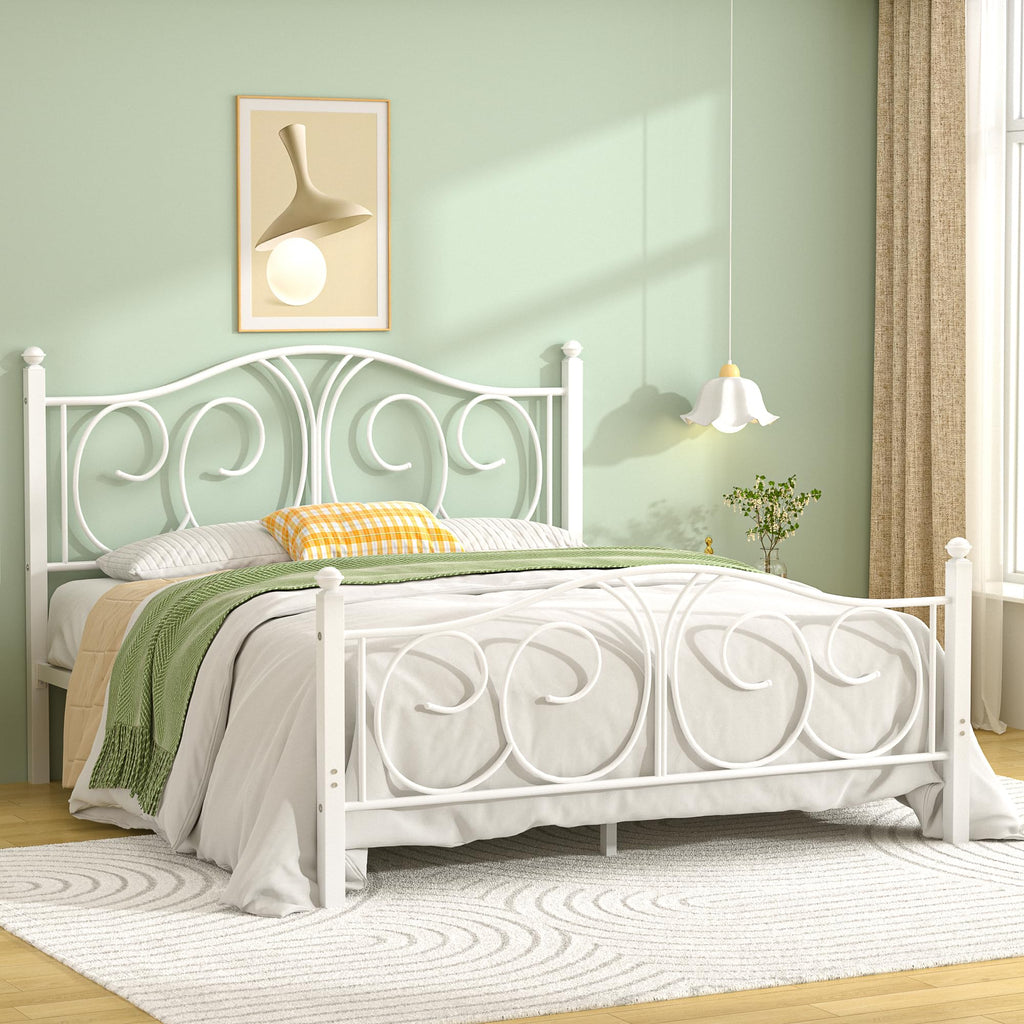 Full Size Pure White Metal Platform Bed Frame with Headboard and Footboard R6723