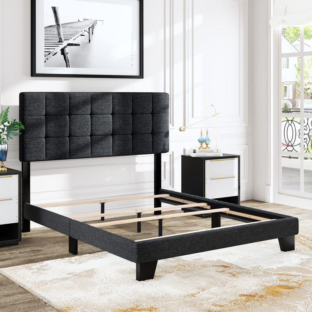 Queen Size Panel Bed Frame Dark Grey O881624