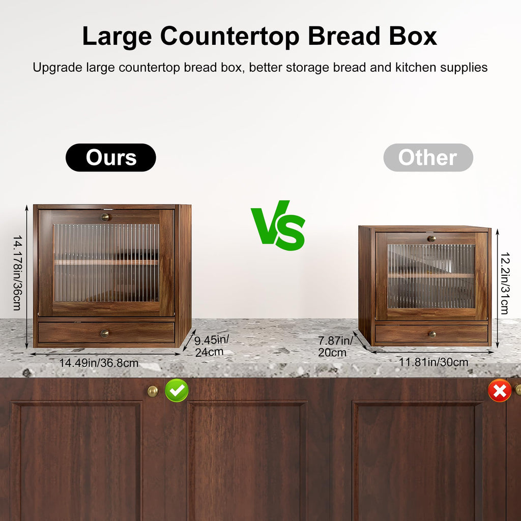 Wooden Bread Box with Drawer & Window G572