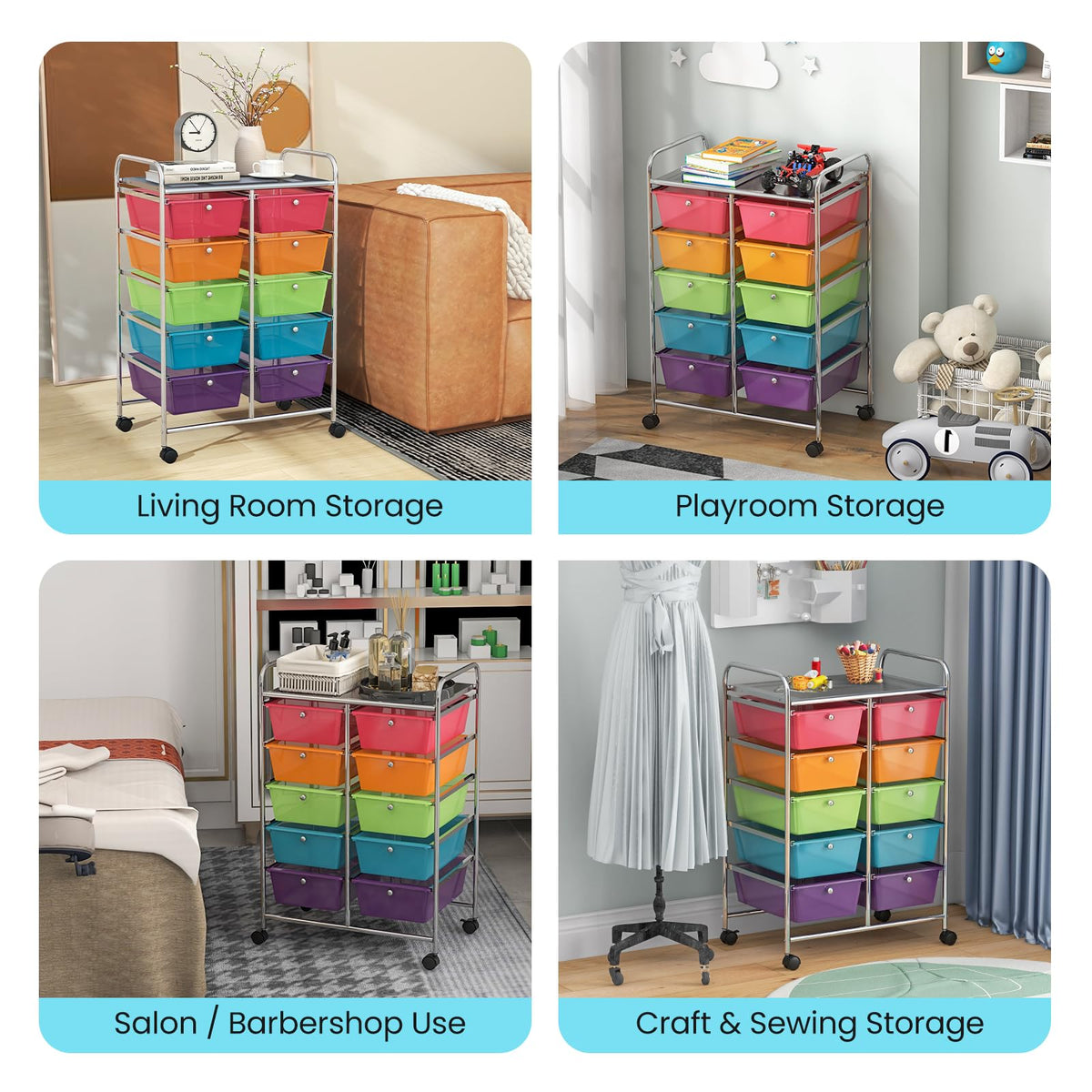 10 Drawer Rolling Storage Cart with Metal Frame Z248065
