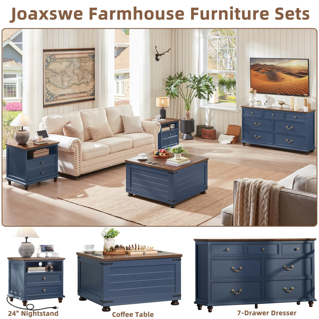 Blue 2 Drawer Nightstand Set of 2 with Charging Station Z567318