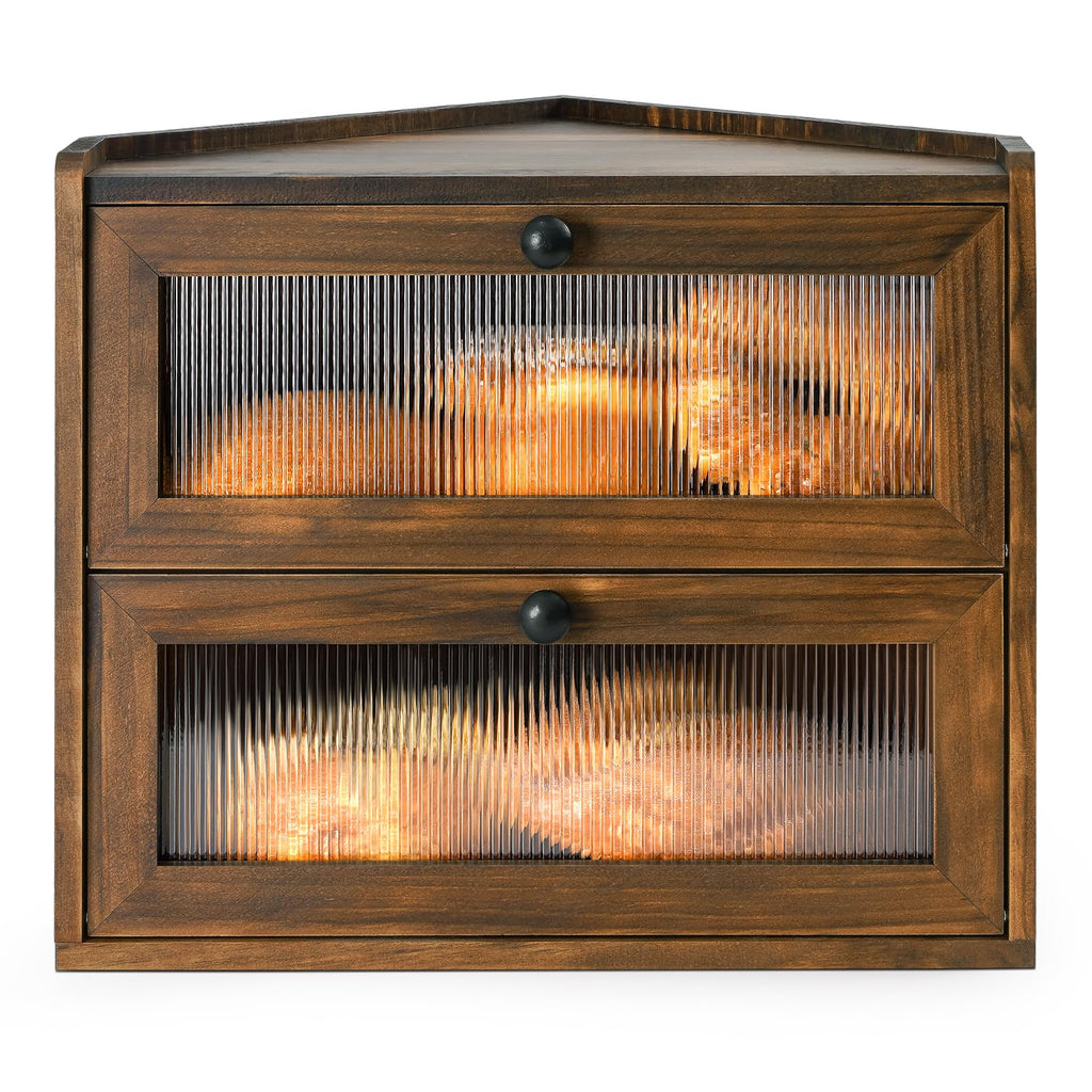 Large 2 Tier Wooden Bread Box with Acrylic Window E281148
