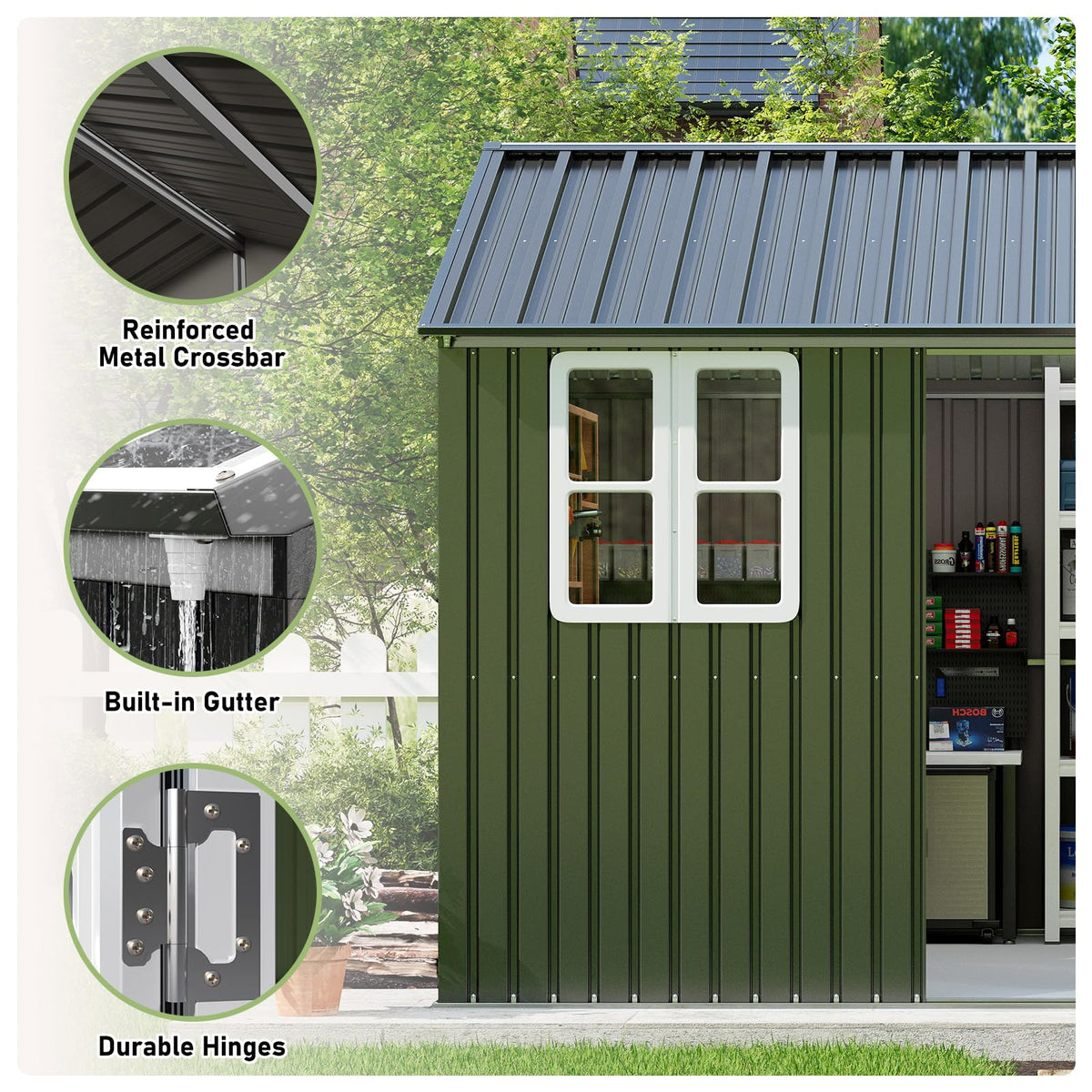 10 x 12 FT Metal Storage Shed with Lockable Door and 2 Windows H8524