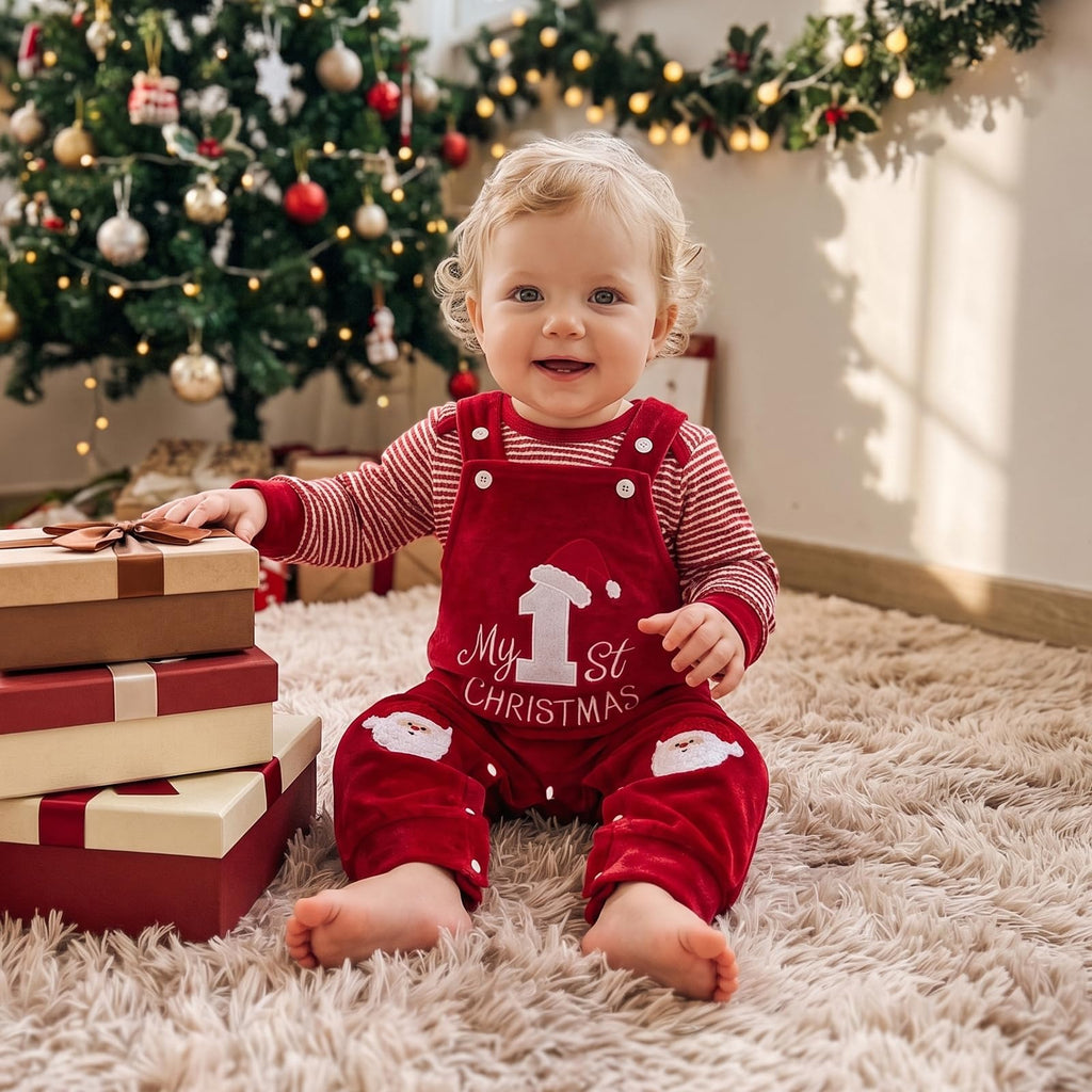 Christmas Baby Boy Outfit Romper Overalls Set T4347