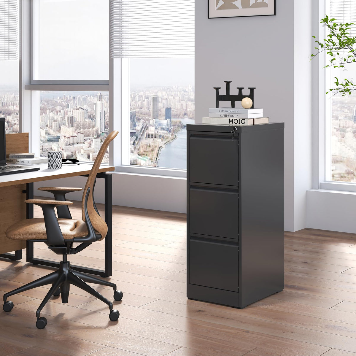 Black 3 Drawer Metal File Cabinet Q349