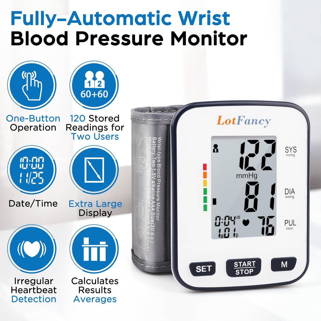 Automatic Wrist Blood Pressure Monitor with Adjustable Cuff and 120 Memory N6440