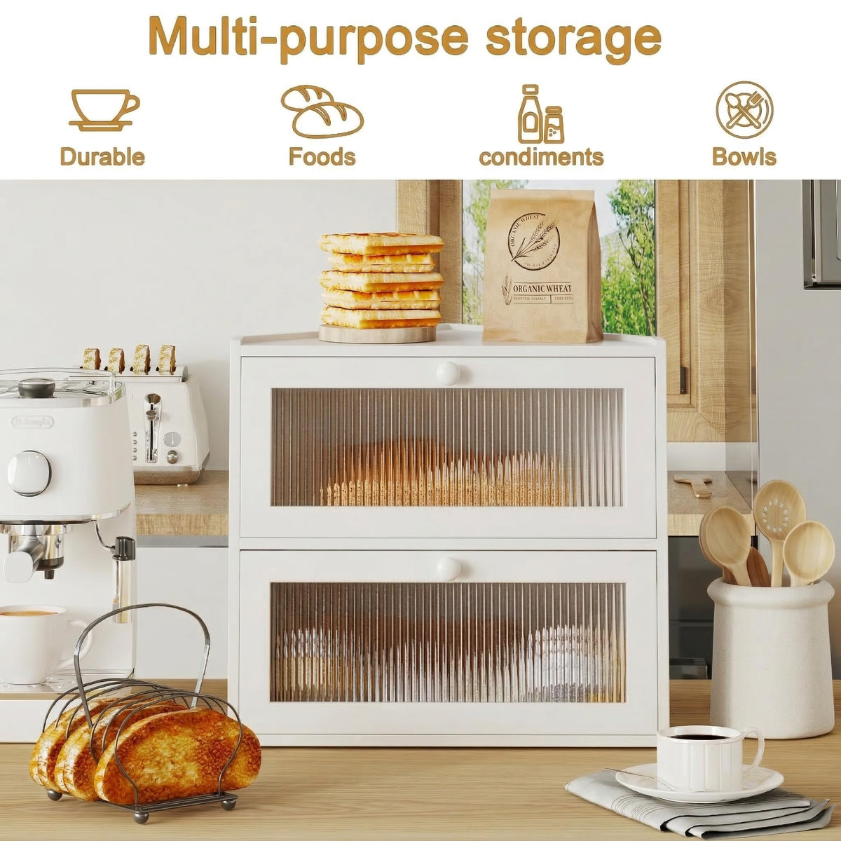 White Double Layer Bamboo Corner Bread Box R399