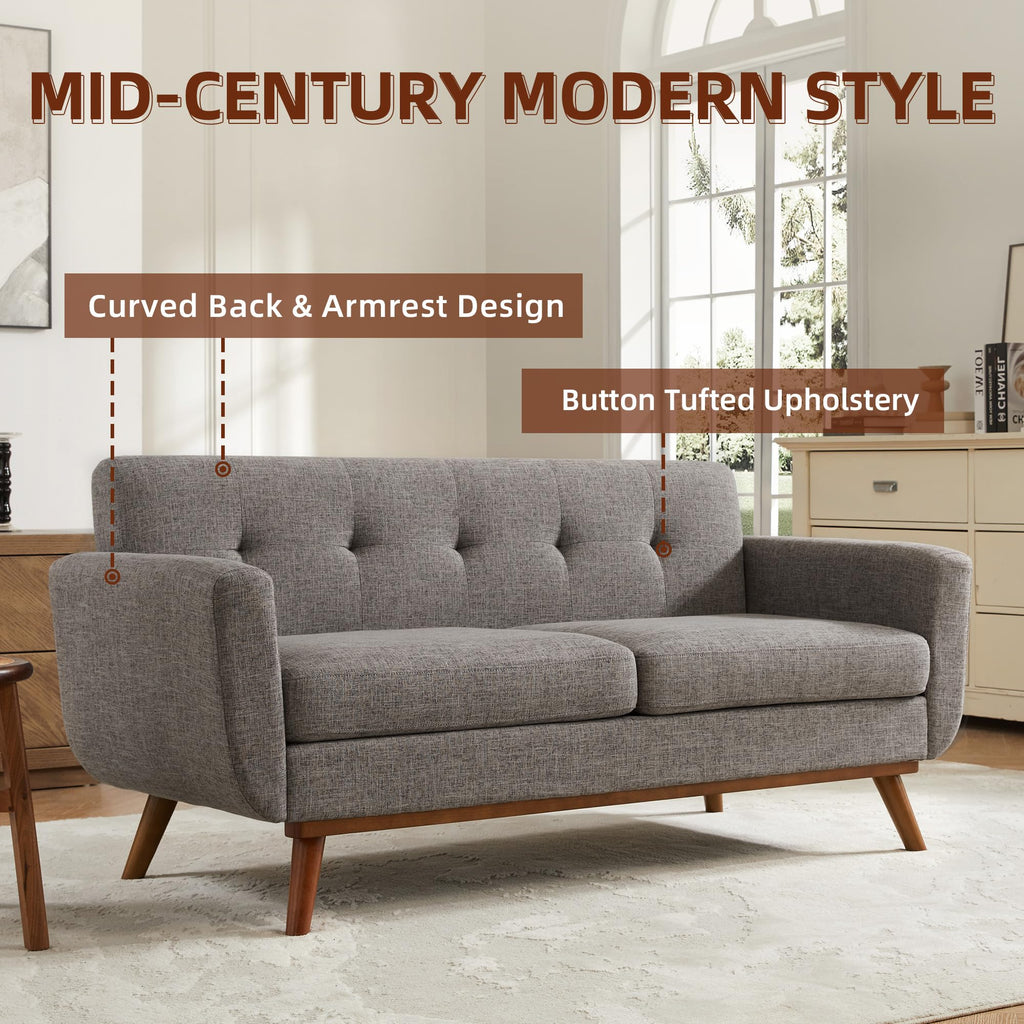 65.2" W Grey Button Tufted Loveseat Sofa Z1014