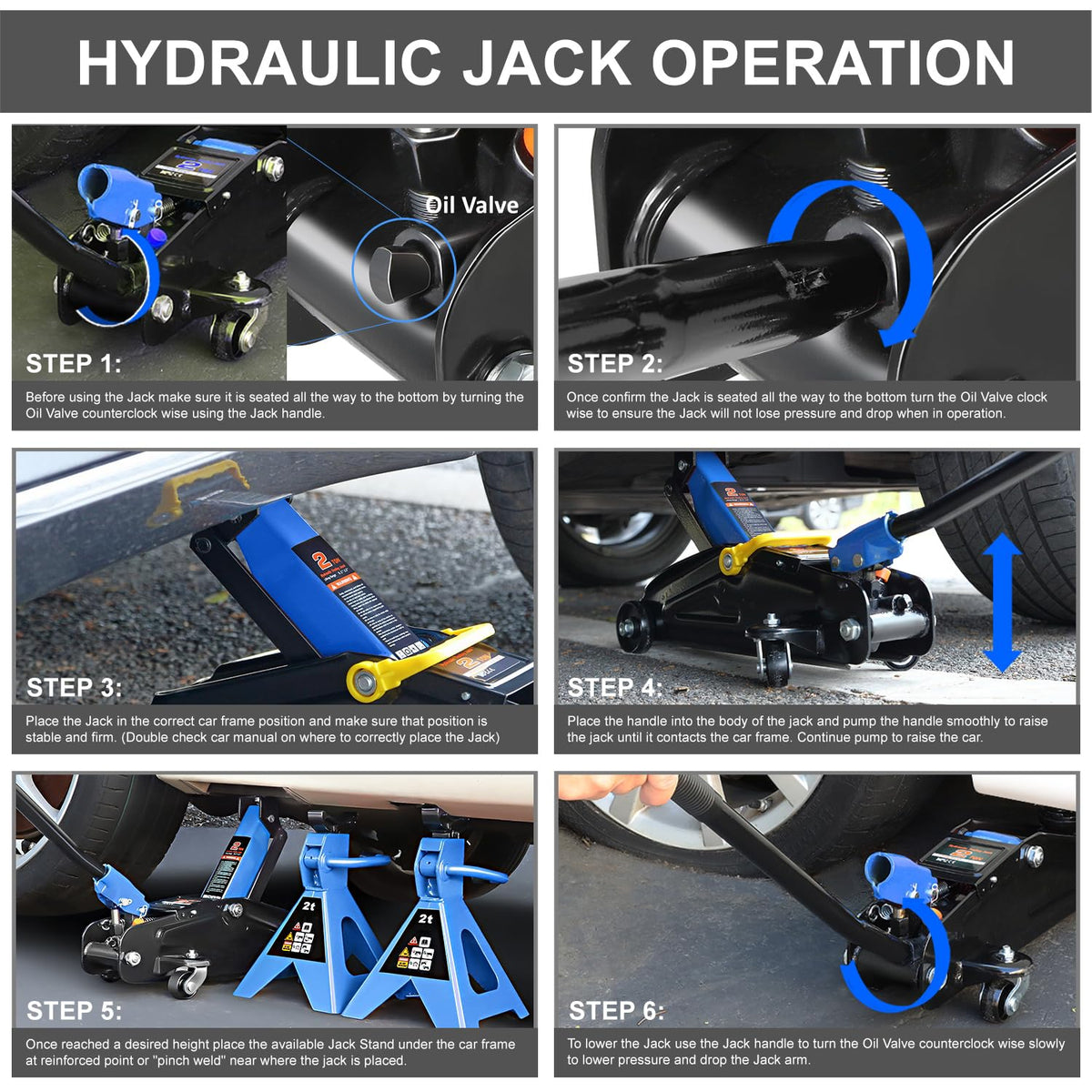 Low Profile Hydraulic Trolley Floor Jack with 2 Ratchet Jack Stands, 2 Ton Capacity, Blue S6627