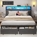 Rustic Grey Full Bed Frame with Charging Station W12828