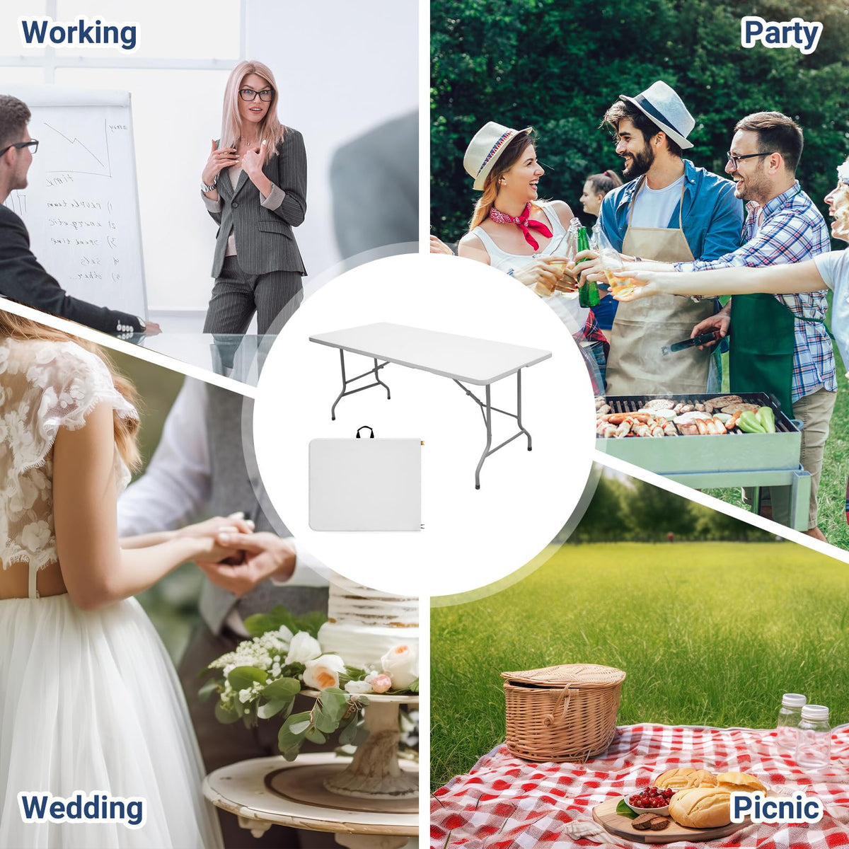 6ft Heavy Duty Foldable Plastic Table with Carrying Handle R825
