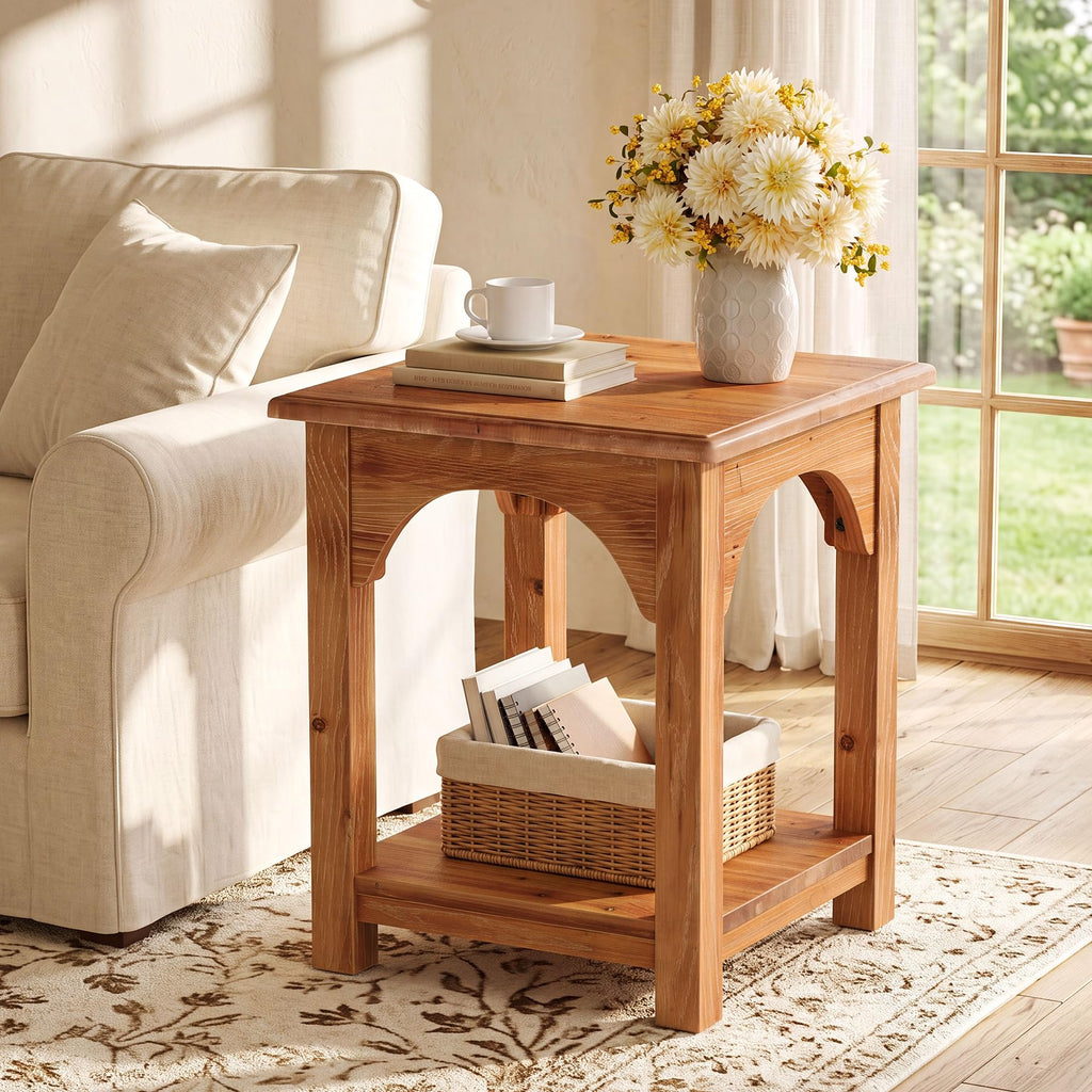 Set of 2 Solid Wood 2-Tier Side Table H484166