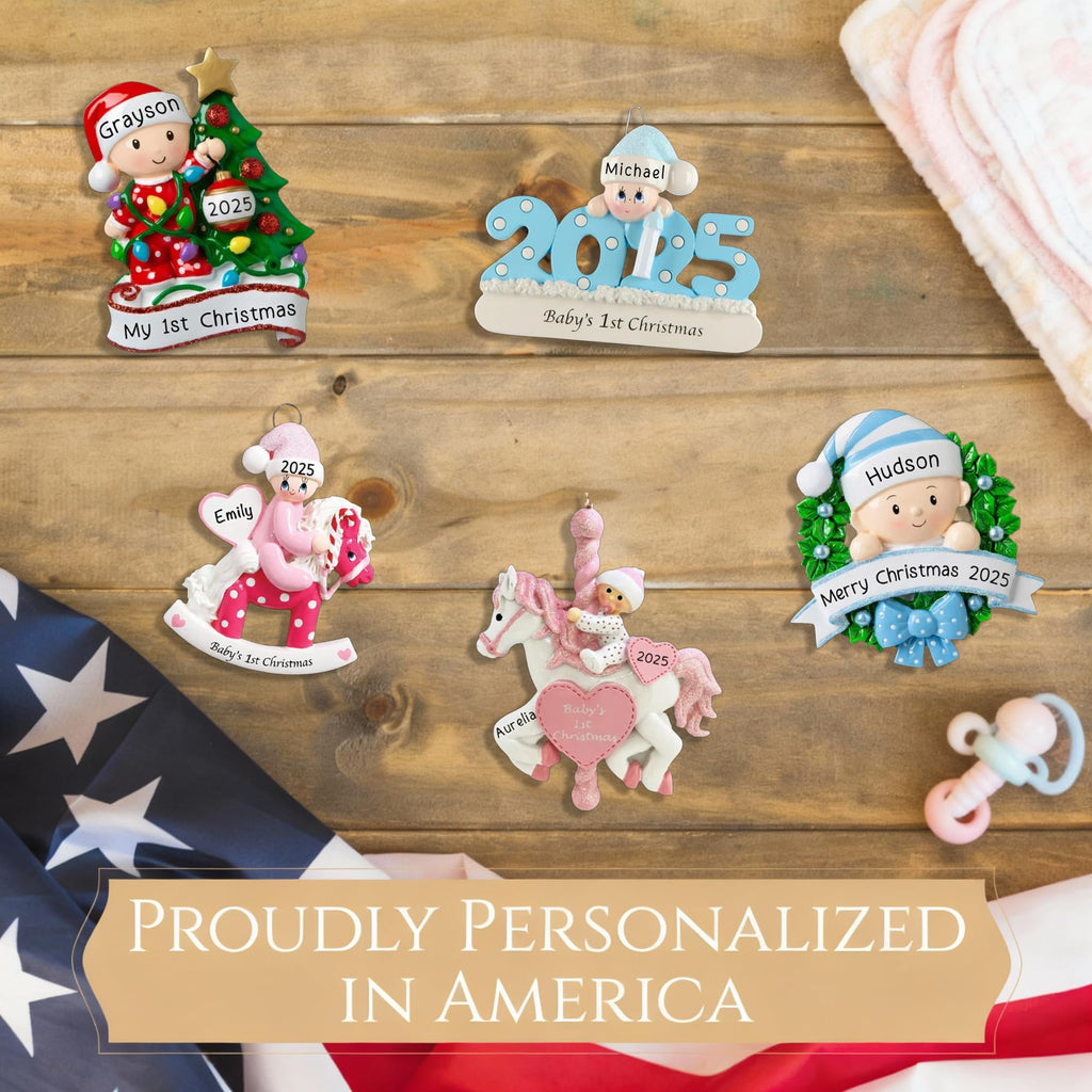 Baby's First Christmas Ornament 2026 Pink Carousel L1445