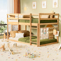 Twin Over Twin Low Bunk Bed with Ladder and Guardrails S785