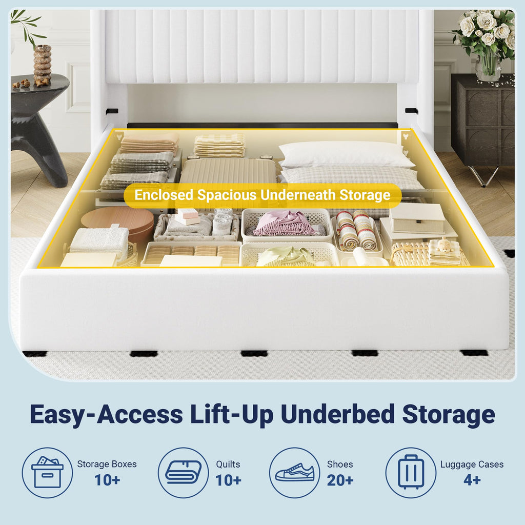 Queen Size Lift Up Storage Bed Frame White X903