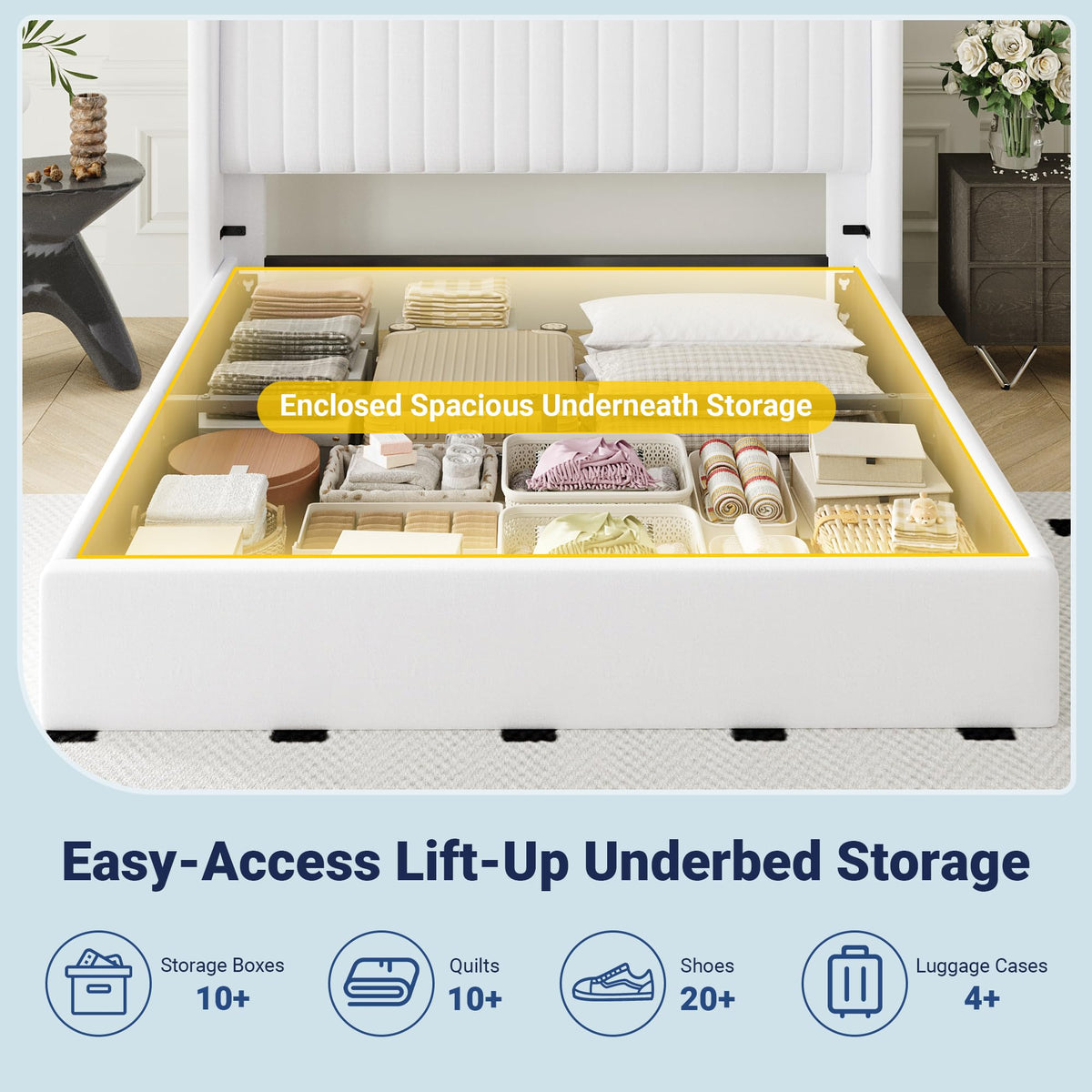Queen Size Lift Up Storage Bed Frame White X903
