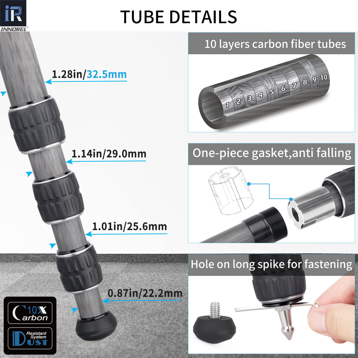Carbon Fiber Tripod Without Head Portable Compact Travel Tripod 55lbs Max Load D244
