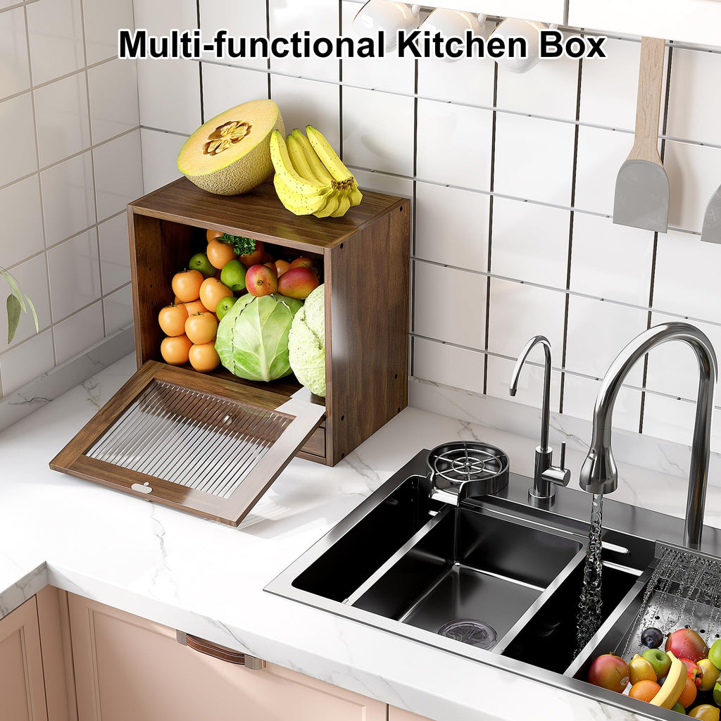 Wooden Bread Box with Drawer & Window G572