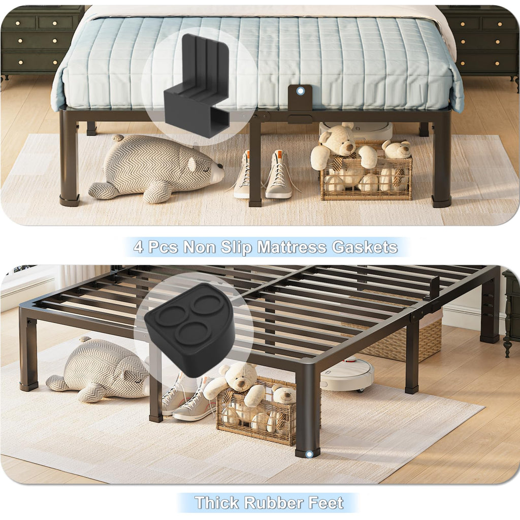 Queen Bed Frame with Headboard Hole and Steel Slats Support N8980