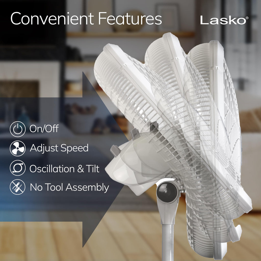 Oscillating Pedestal Fan with Adjustable Height and 3 Cooling Speeds, 18", White D555902