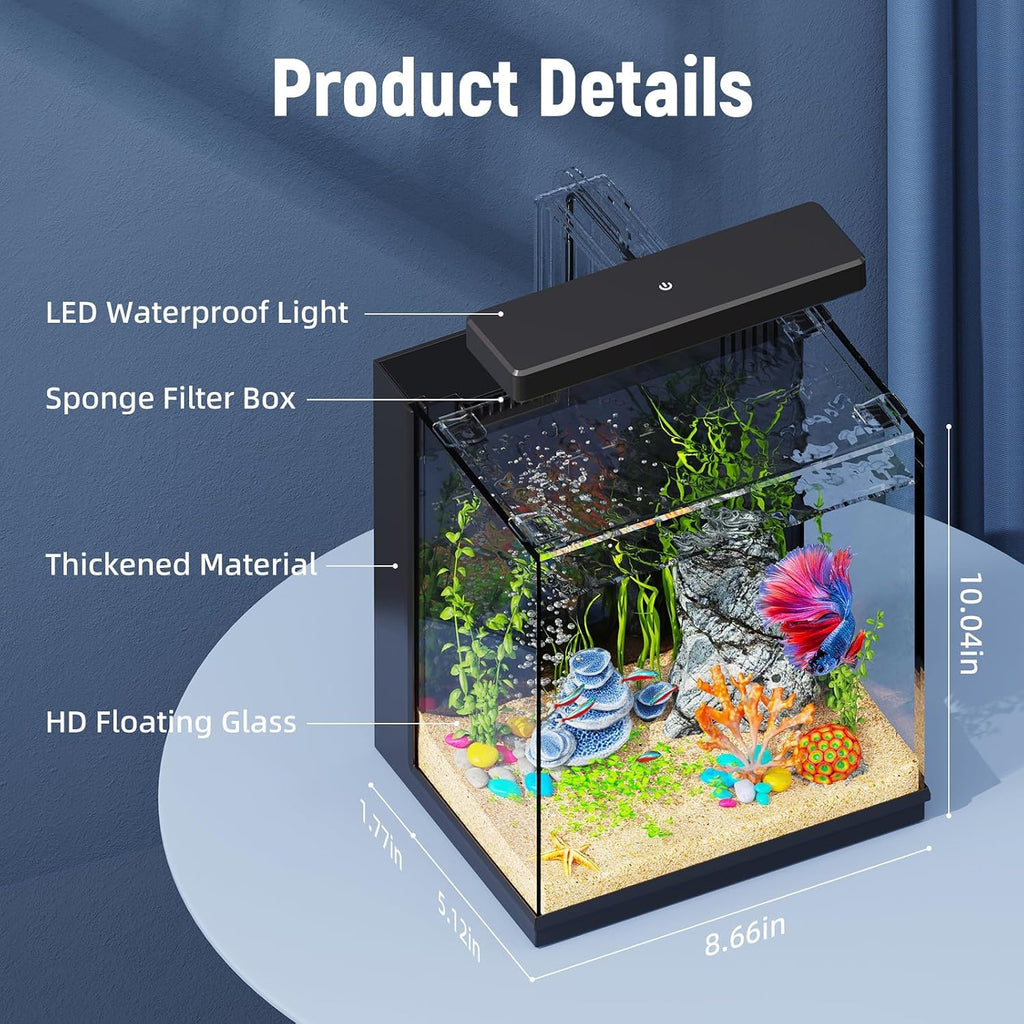 2 Gallon All-in-One Aquarium Kit with Filtration & LED Light Y38244