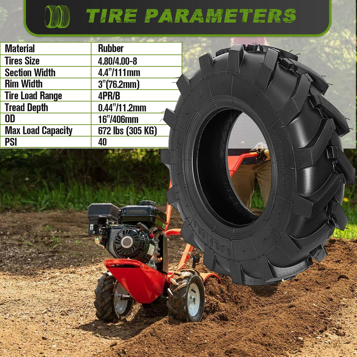 2 PCS 4.80/4.00-8 Tubeless Lawn Garden Tires L685