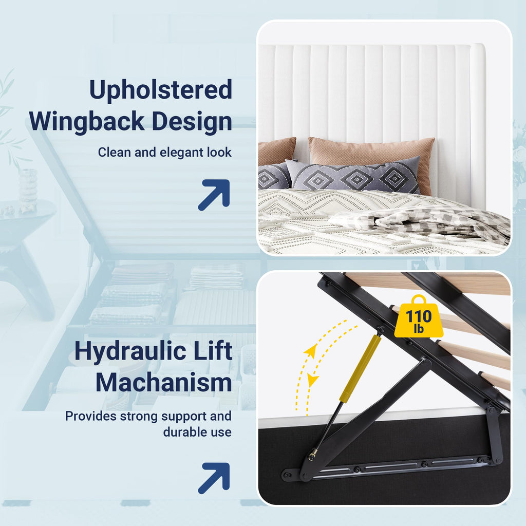 Queen Size Lift Up Storage Bed Frame White X903