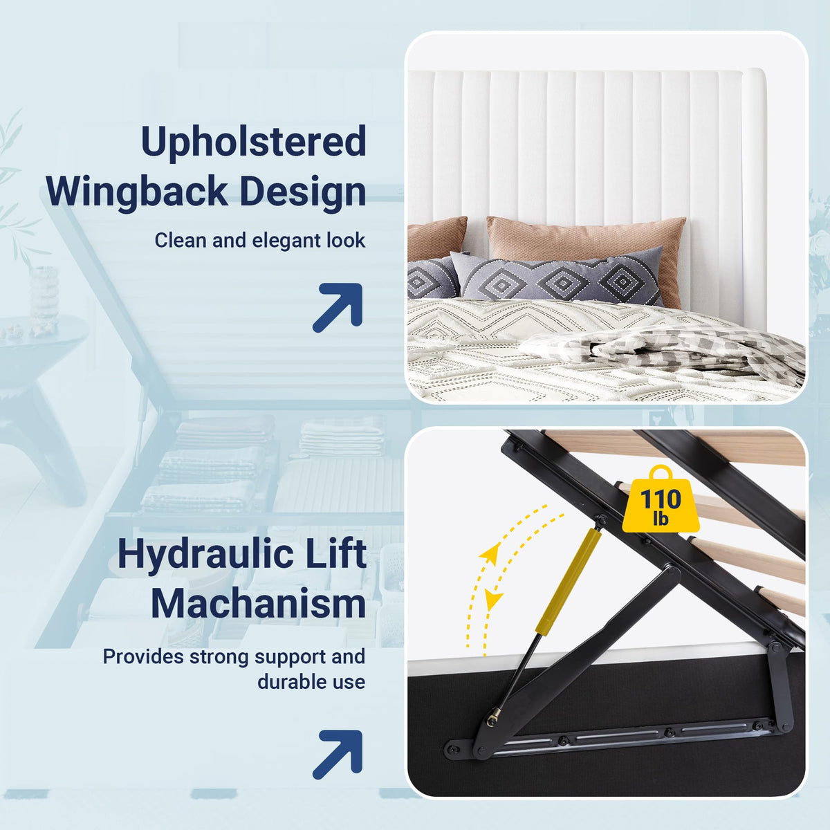 Queen Size Lift Up Storage Bed Frame White X903