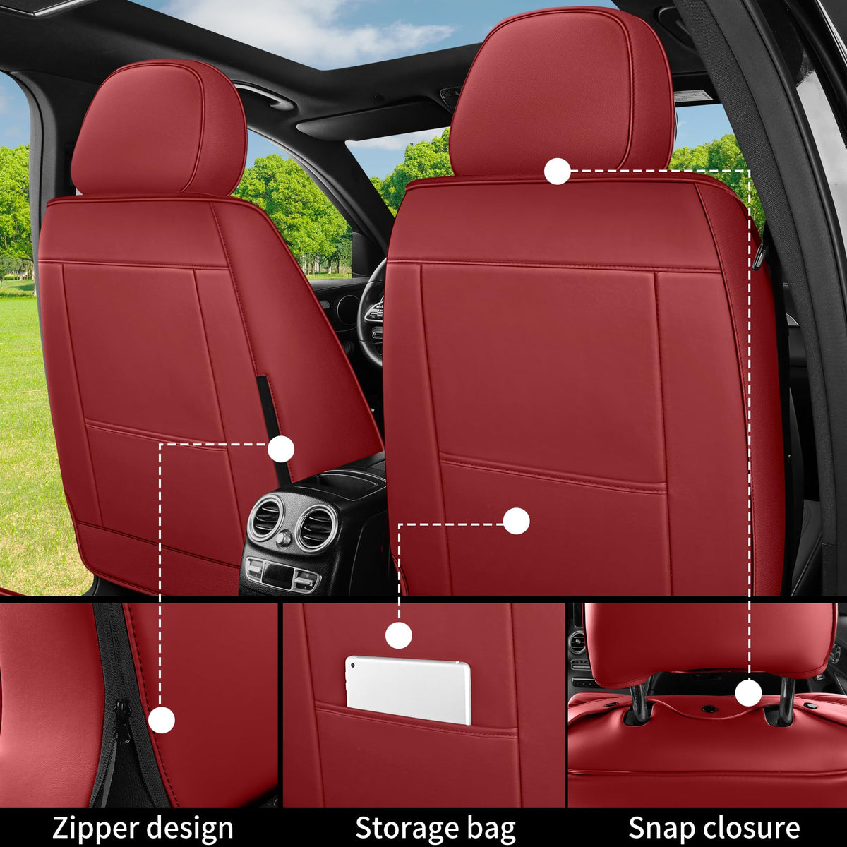 Red 5 Seat Car Seat Covers Full Set K12019