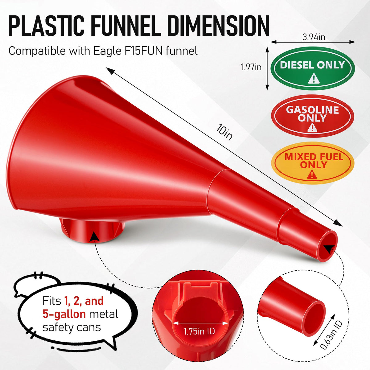Plastic Gas Can Funnel Red 1 Pack I6503