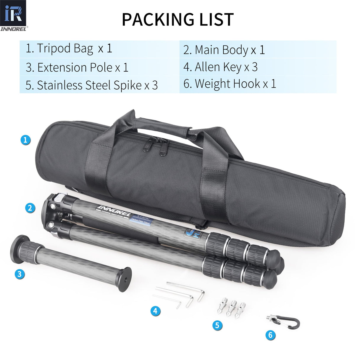 Carbon Fiber Tripod Without Head Portable Compact Travel Tripod 55lbs Max Load D244