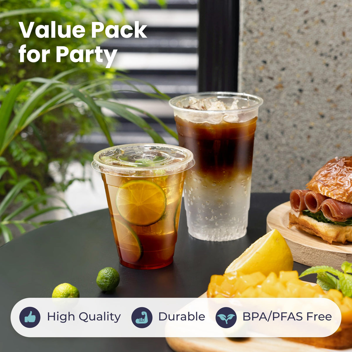12 oz Clear Plastic Cups with Lids and Straws X46326