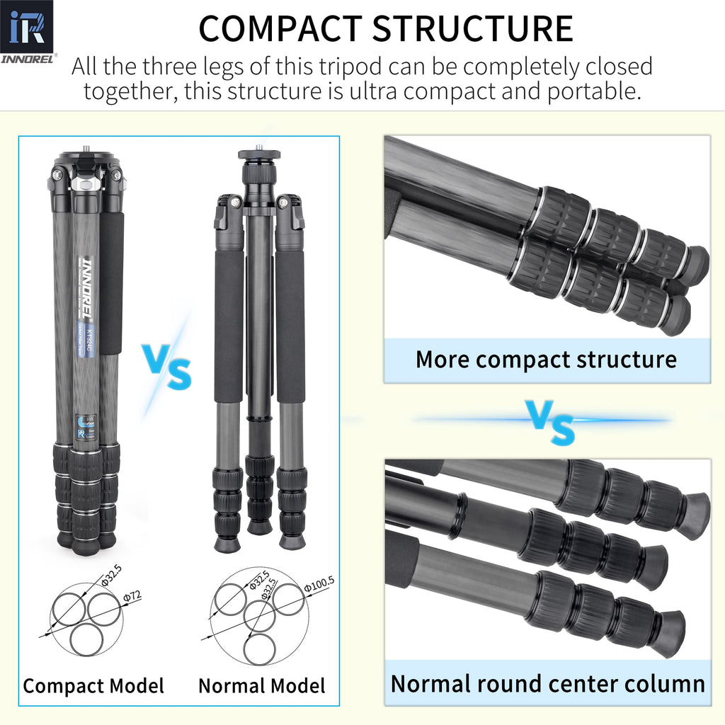 Carbon Fiber Tripod Without Head Portable Compact Travel Tripod 55lbs Max Load D244