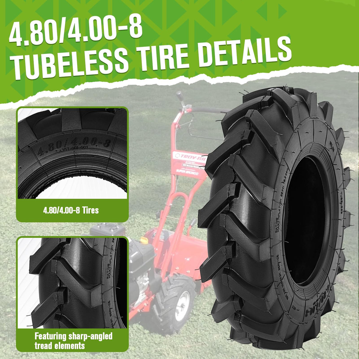2 PCS 4.80/4.00-8 Tubeless Lawn Garden Tires L685
