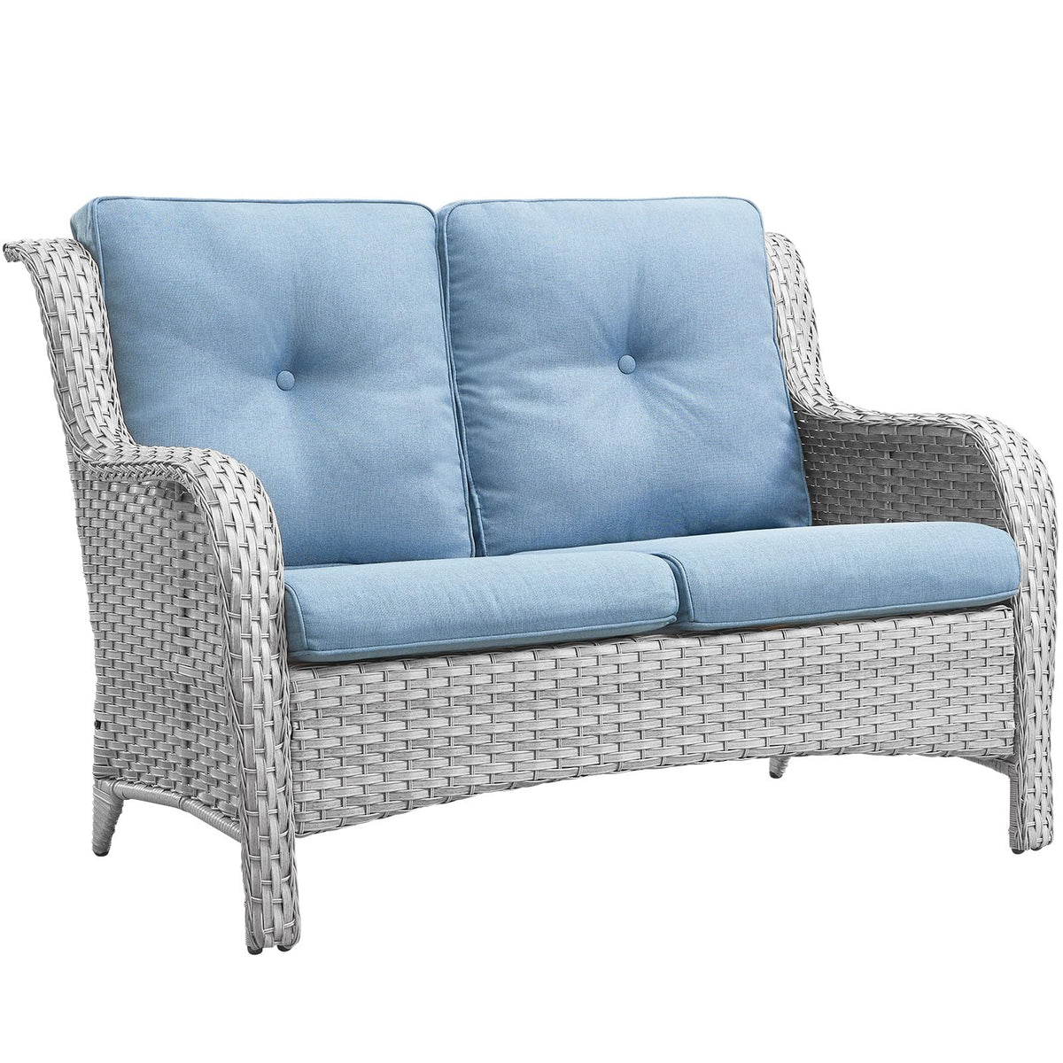 Light Gray Wicker Rattan Outdoor Loveseat Bench N95296