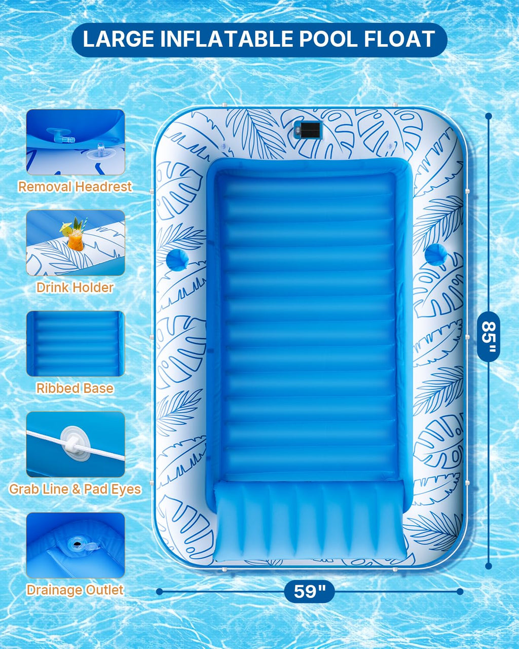 Inflatable Tanning Pool Float with Lights and Pillow O621562