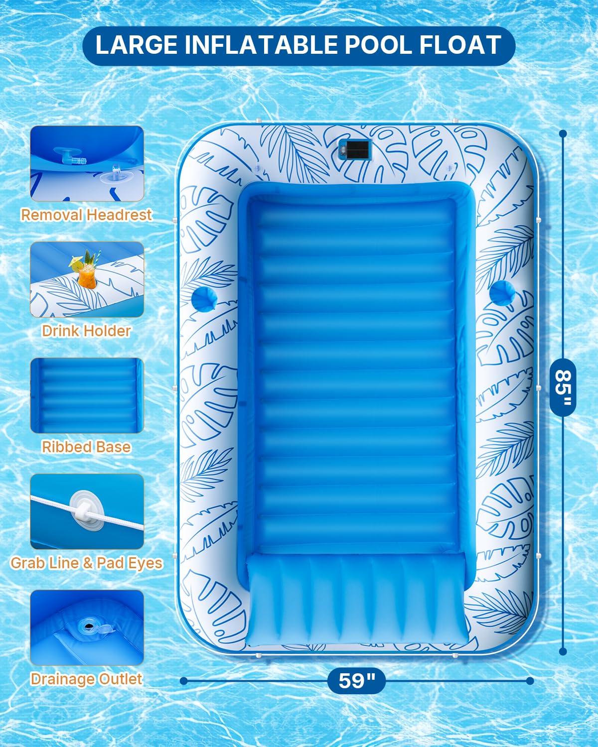 Inflatable Tanning Pool Float with Lights and Pillow O621562