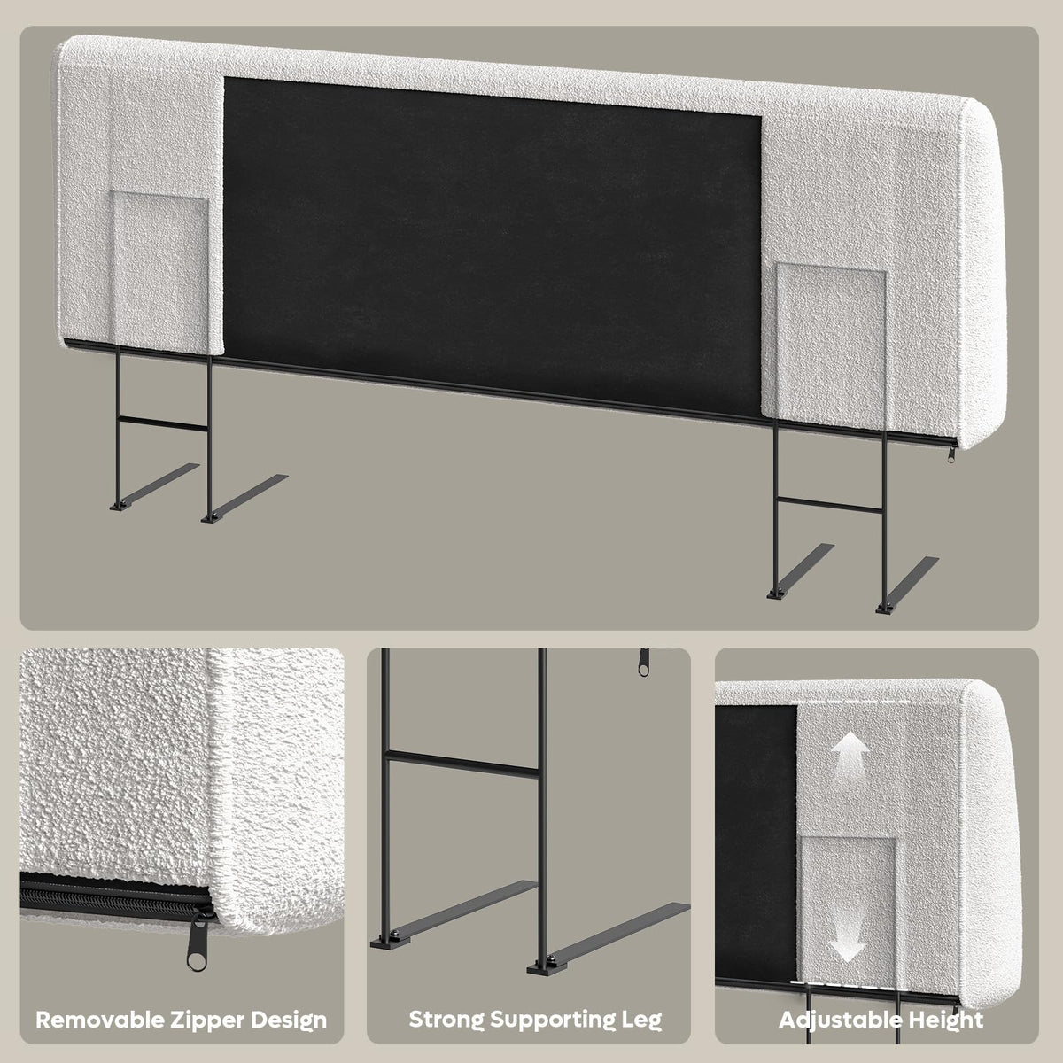 4.7" Upholstered Queen Size Headboard Teddy Velvet Beige N184