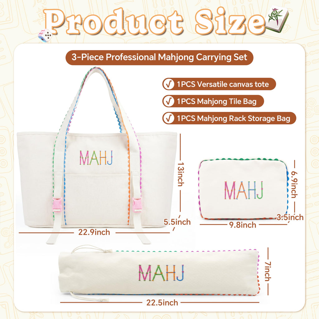 3 Pcs Canvas Mahjong Bag Set B7103