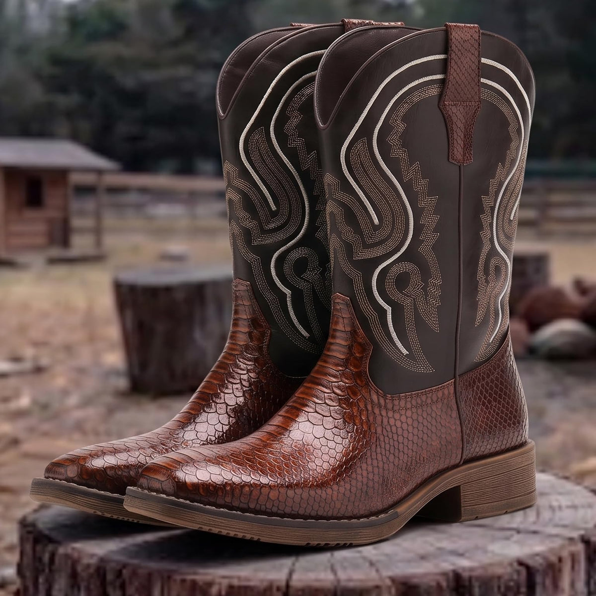 Faux Snake Skin Western Boots with Embroidery G790