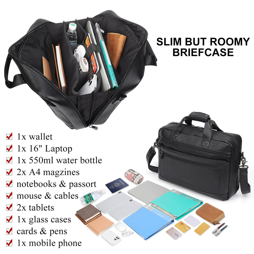 Black Leather 16 Inch Laptop Briefcase Bag G15496