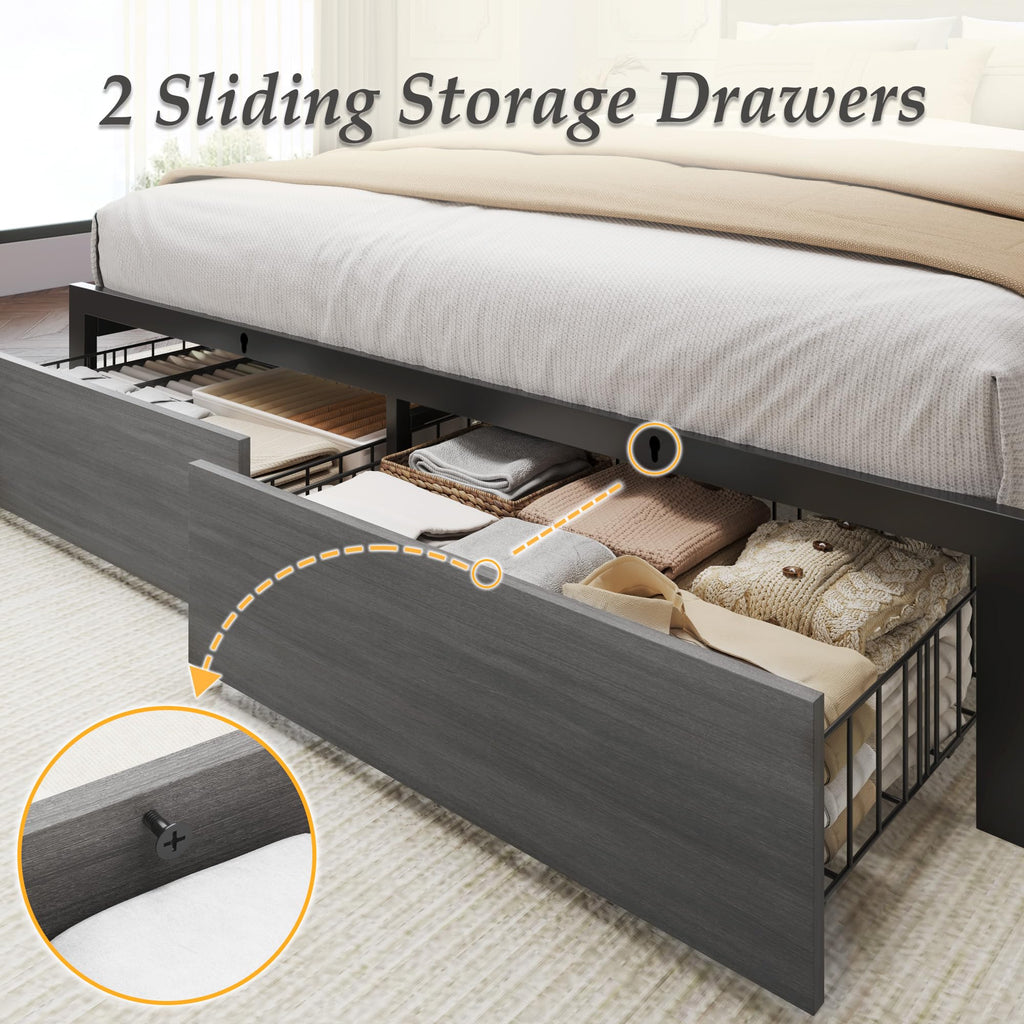 Rustic Grey Full Bed Frame with Charging Station W12828