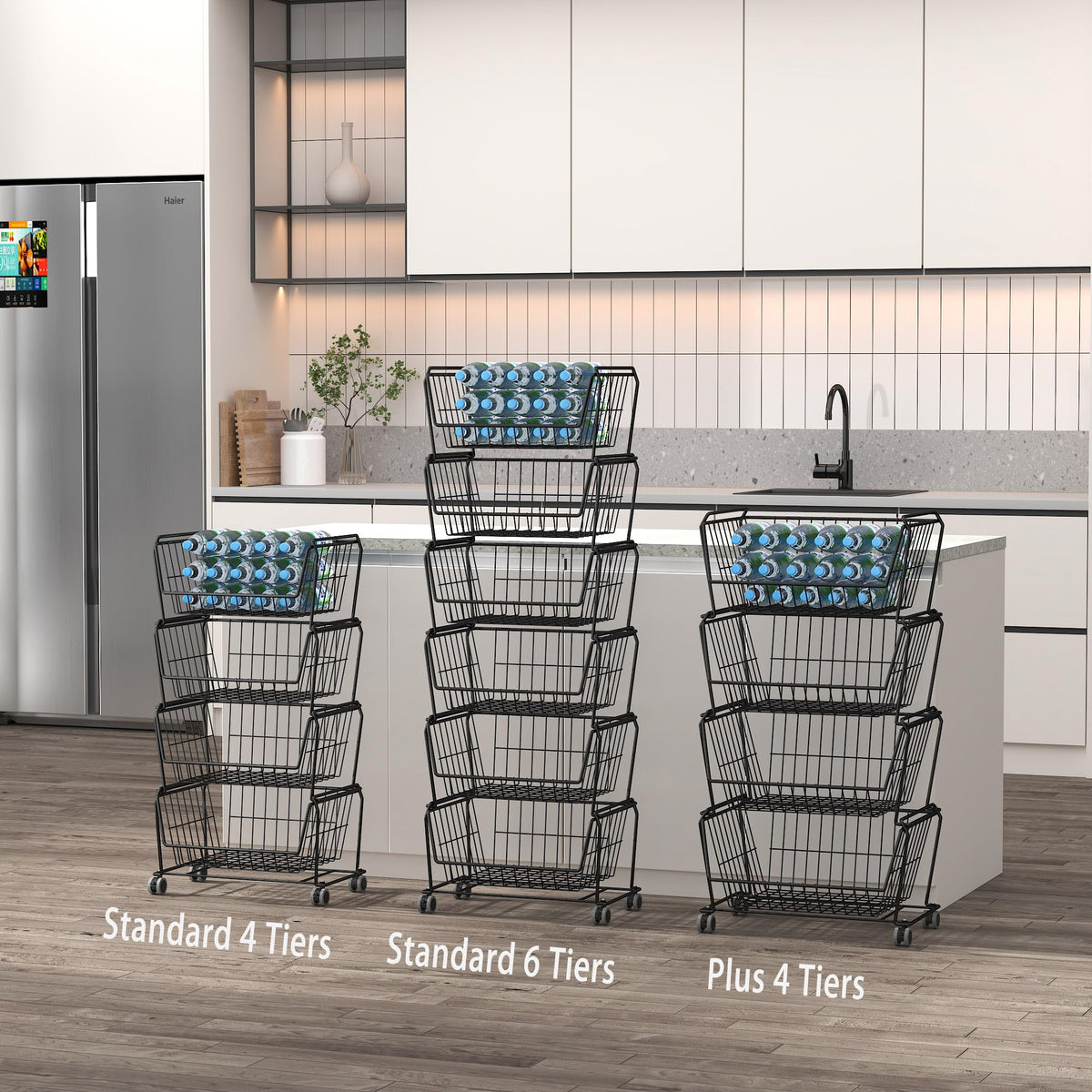 4-Tier Stackable Wire Storage Baskets with Wheels W985