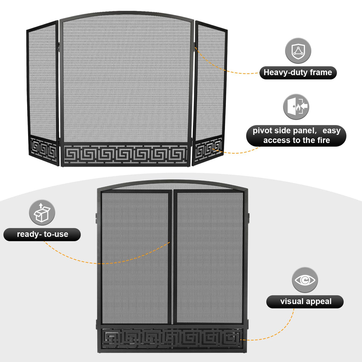 Arched 3 Panel Folding Fireplace Screen W274910