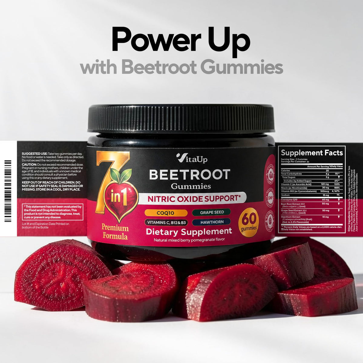 Beet Root Gummies with CoQ10, Grape Seed, Vitamin C, B12 & B3 R118