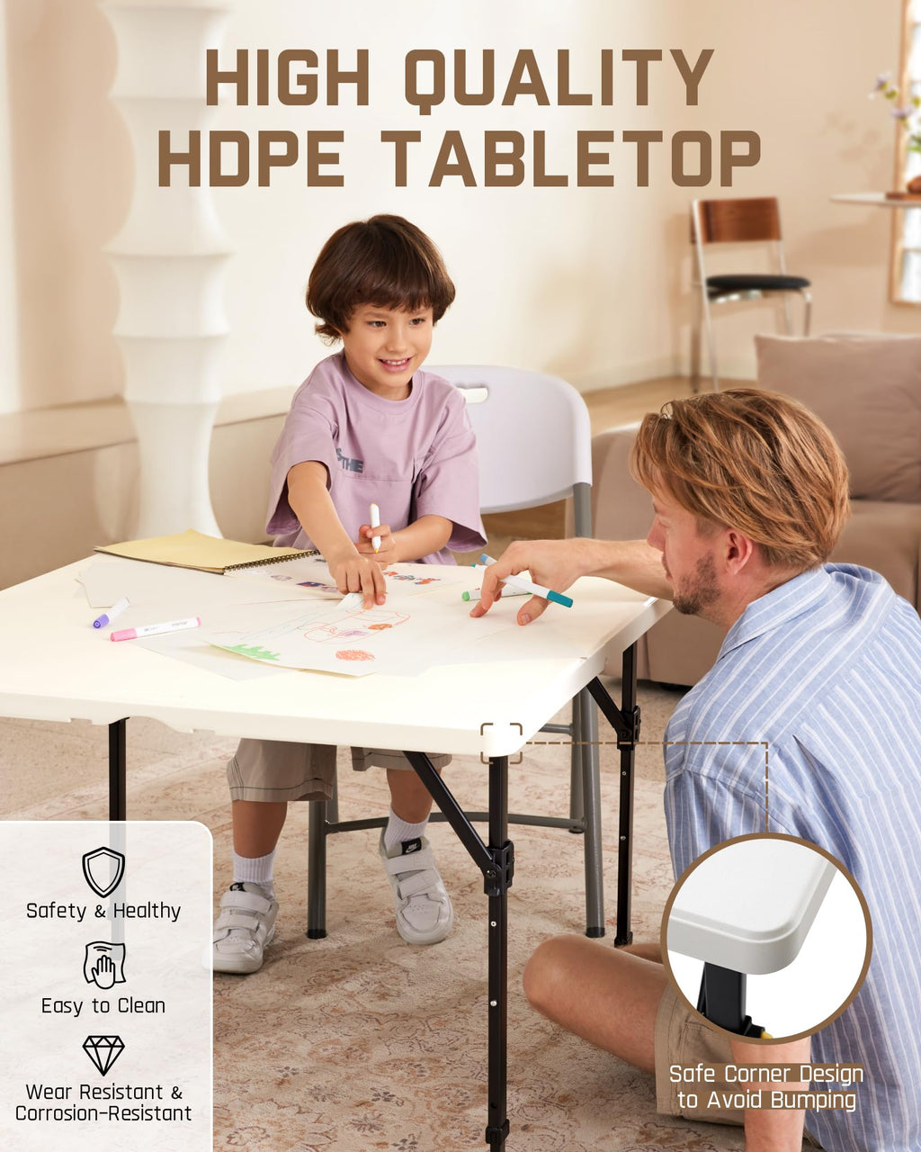 Folding Card Table 2 Heights 34" Square Plastic D877090