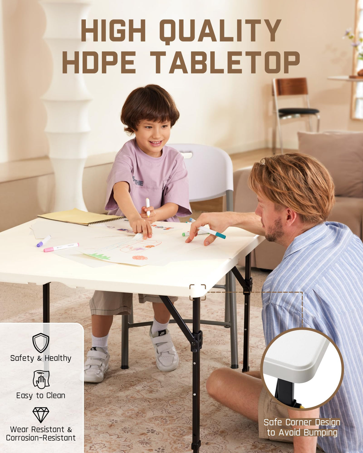 Folding Card Table 2 Heights 34" Square Plastic D877090