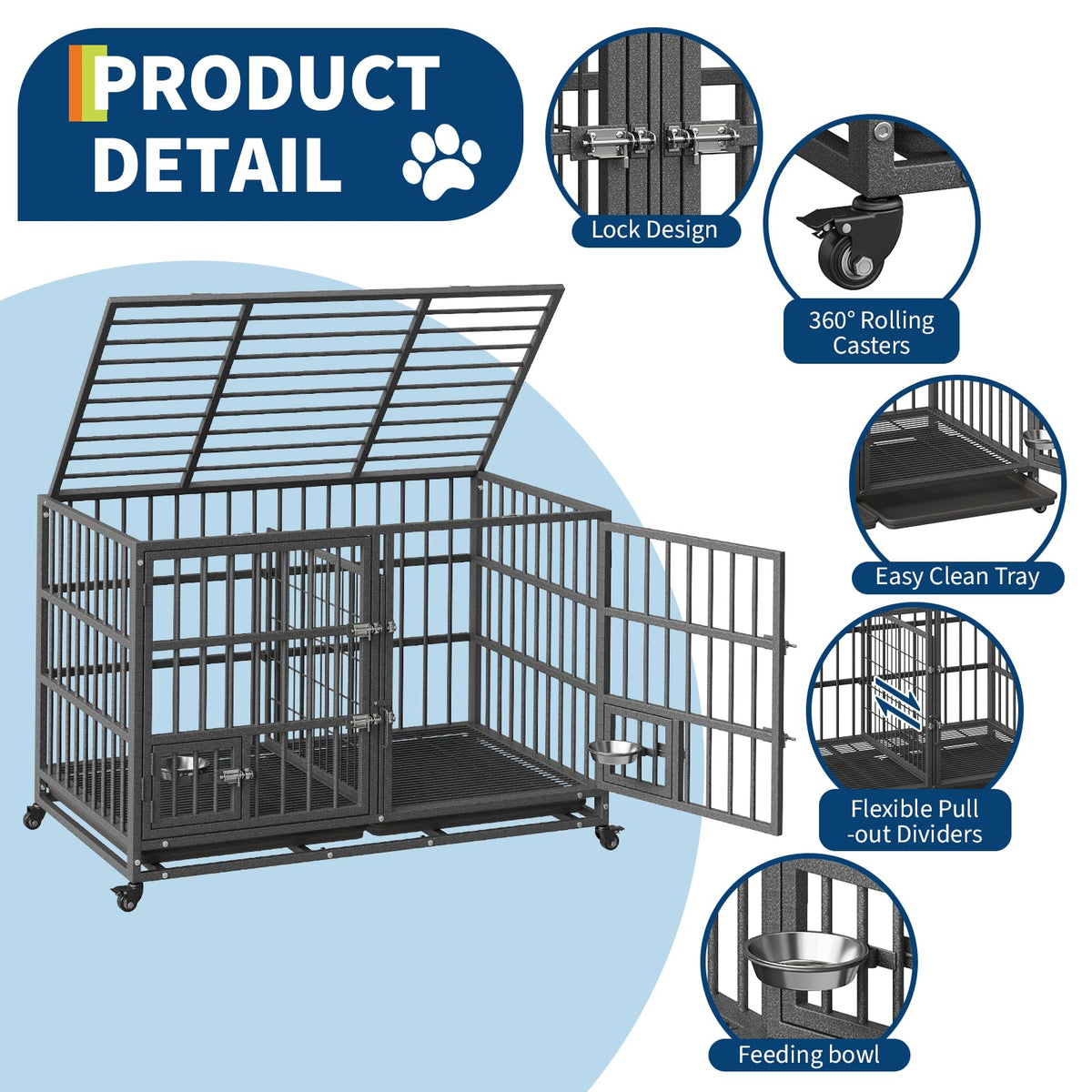 48 inch Heavy Duty Metal Dog Crate with 2 Door I21025